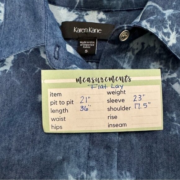 Karen Kane Blue Tie Dye Denim Shirt Dress Collared Button Front Womens Size S - Picture 2 of 12